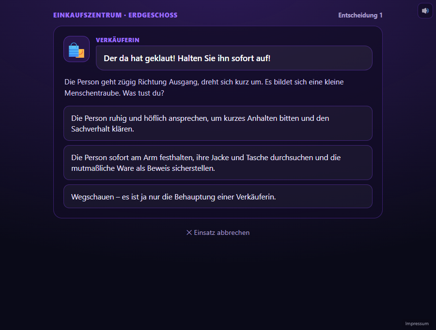 Einsatz-Trainer – eine Lage Schritt für Schritt entscheiden